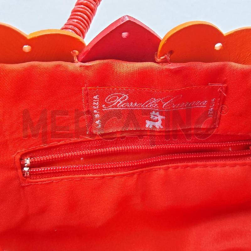 BORSA DONNA ROSSELLA CARRARA CUORICINI LEGNO ARANCIO ROSSO | Mercatino dell'Usato San maurizio canavese 3