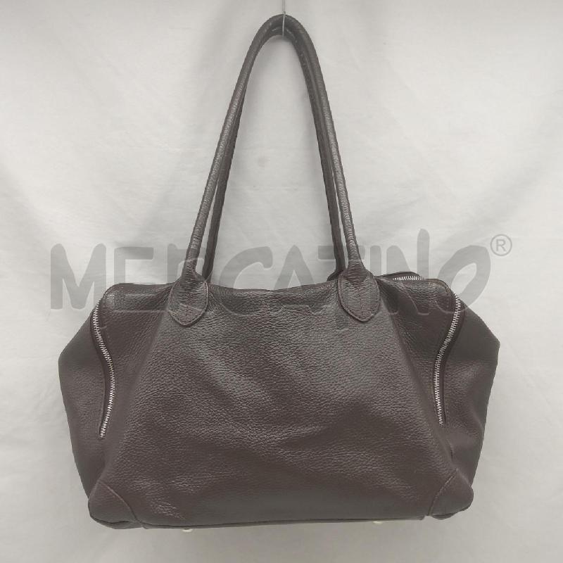 BORSA DONNA VERA PELLE MARRONE MARTELLATA DOPPIA ZIP | Mercatino dell'Usato San maurizio canavese 1