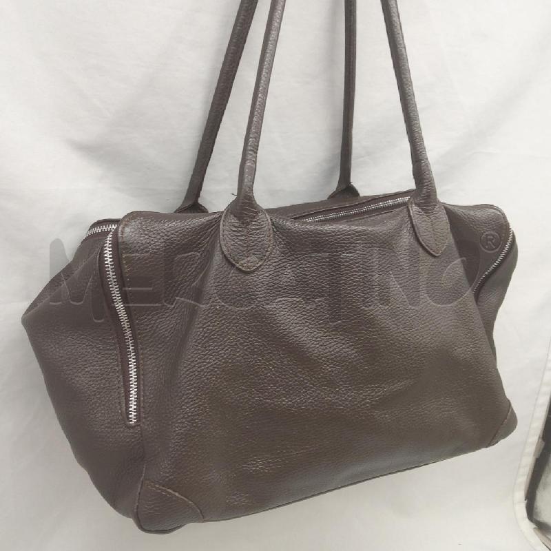 BORSA DONNA VERA PELLE MARRONE MARTELLATA DOPPIA ZIP | Mercatino dell'Usato San maurizio canavese 2