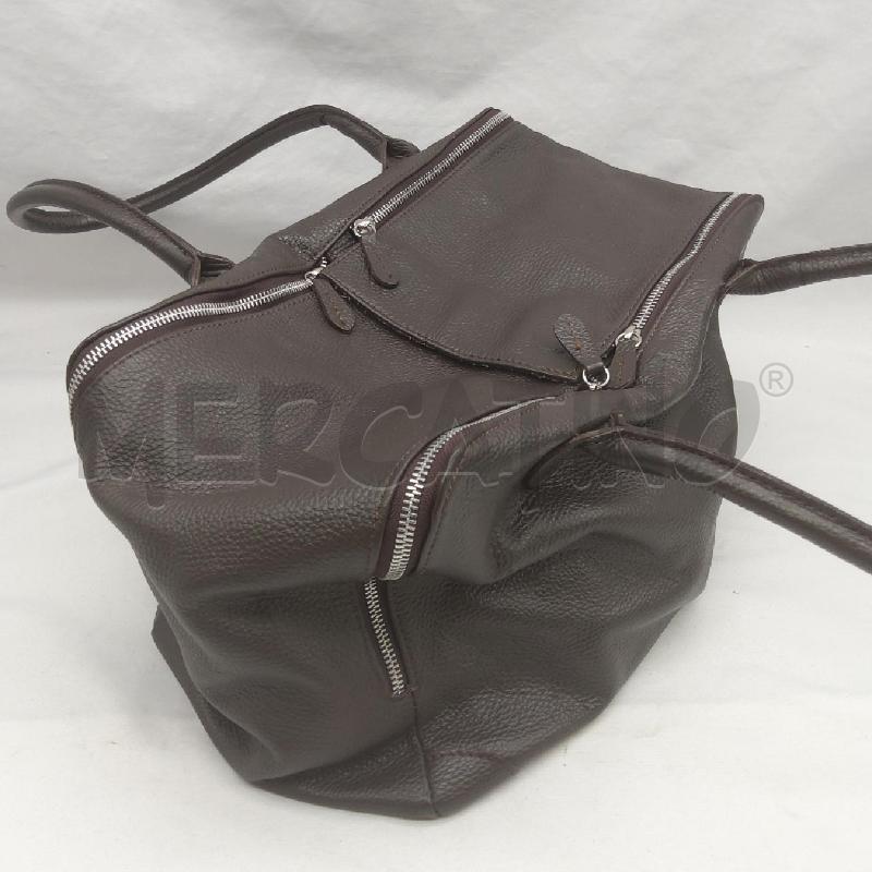 BORSA DONNA VERA PELLE MARRONE MARTELLATA DOPPIA ZIP | Mercatino dell'Usato San maurizio canavese 3