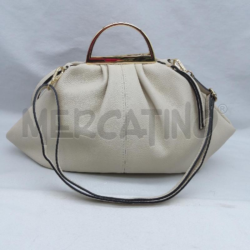 BORSA D VERA PELLE BEIGE MANICO DORATO MARTELLATA | Mercatino dell'Usato San maurizio canavese 1