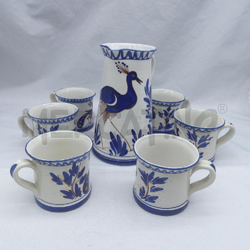 BROCCA CERAMICA BIANCO BLU PAVONI + 6 BOCCALI | Mercatino dell'Usato San maurizio canavese 1