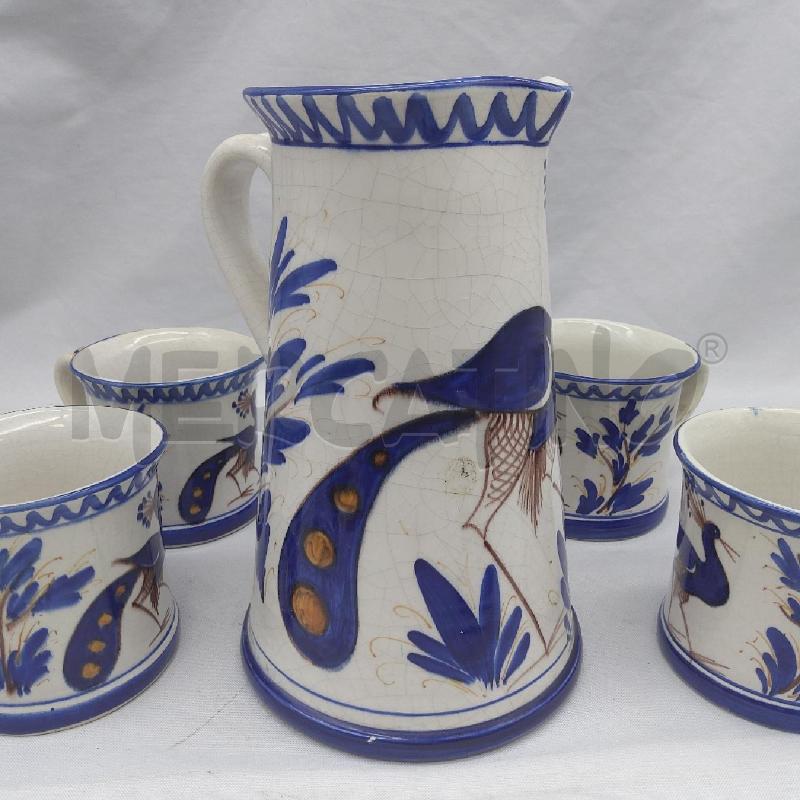 BROCCA CERAMICA BIANCO BLU PAVONI + 6 BOCCALI | Mercatino dell'Usato San maurizio canavese 4