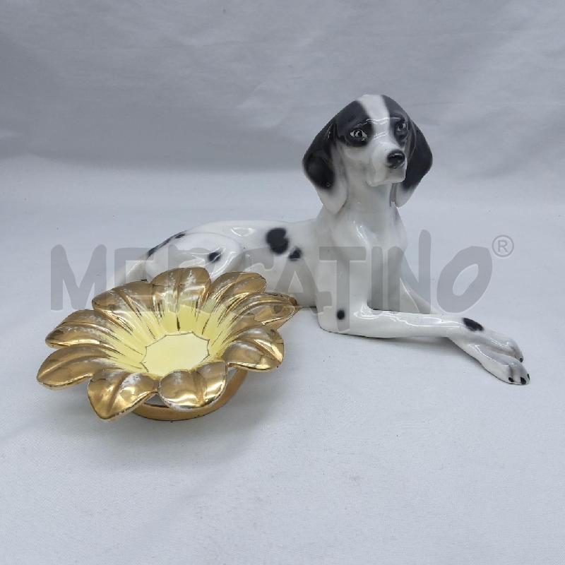 CERAMICA CANE BIANCO NERO FIORE DORATO | Mercatino dell'Usato San maurizio canavese 1