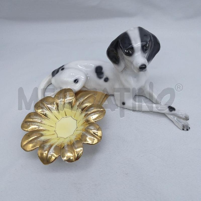 CERAMICA CANE BIANCO NERO FIORE DORATO | Mercatino dell'Usato San maurizio canavese 2