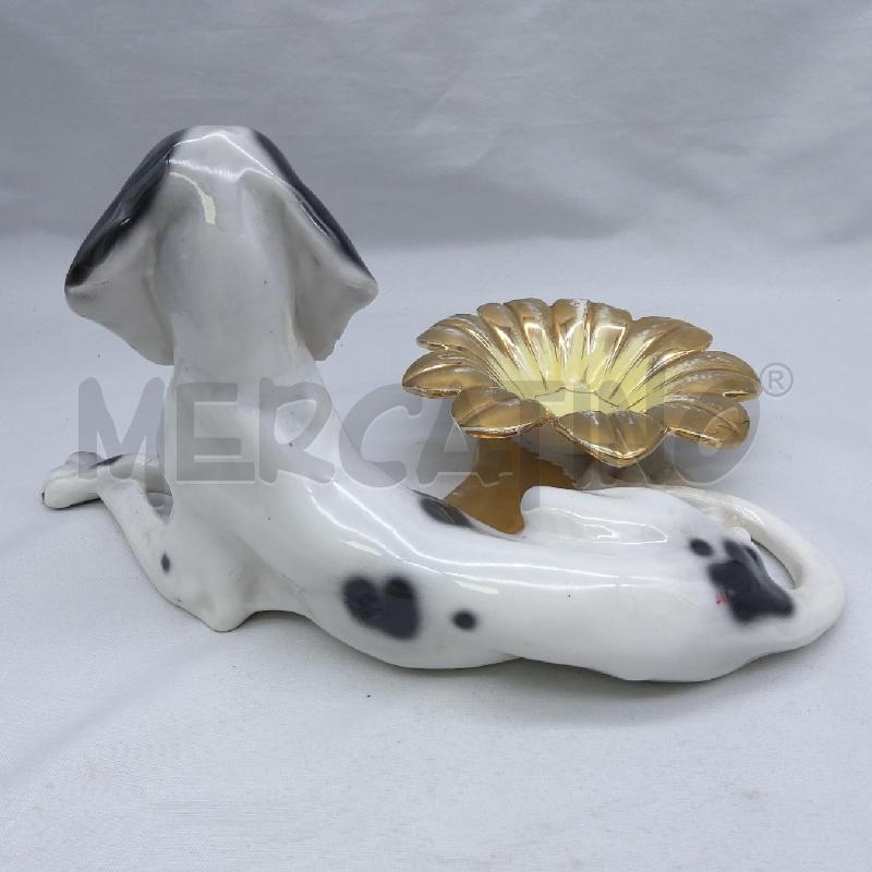 CERAMICA CANE BIANCO NERO FIORE DORATO | Mercatino dell'Usato San maurizio canavese 3