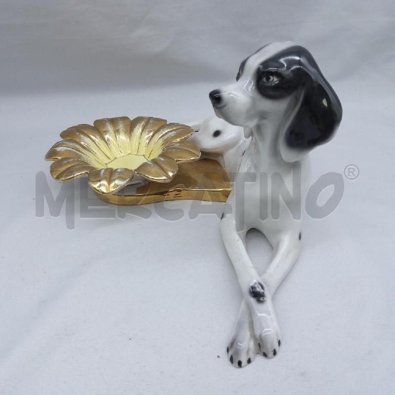 CERAMICA CANE BIANCO NERO FIORE DORATO | Mercatino dell'Usato San maurizio canavese 4