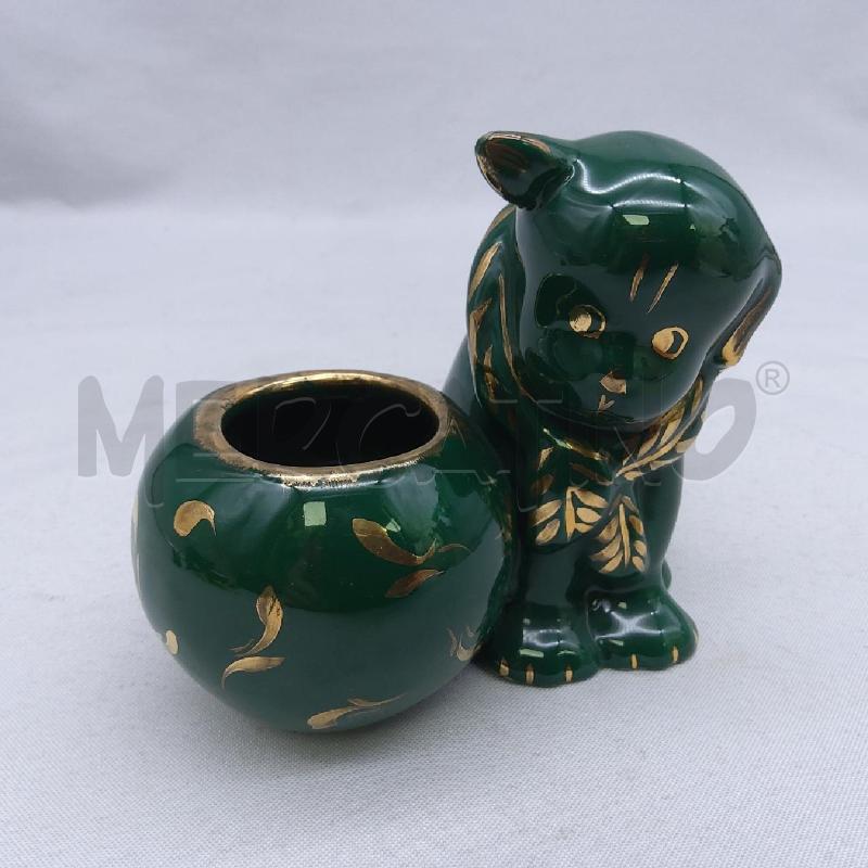 CERAMICA VASETTO CON CAGNOLINO VERDE ORO | Mercatino dell'Usato San maurizio canavese 1