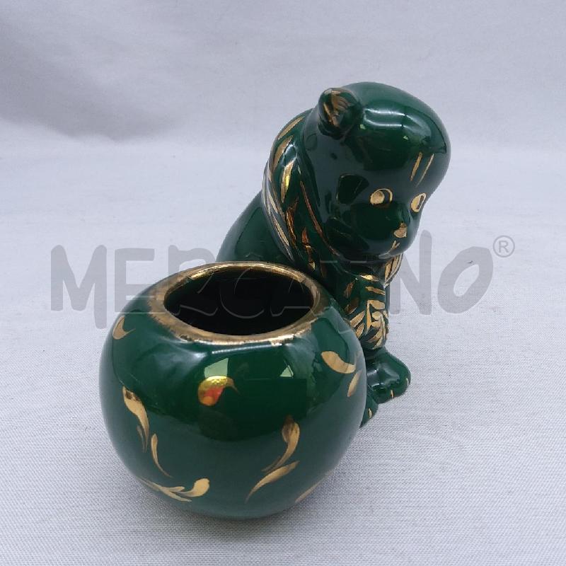 CERAMICA VASETTO CON CAGNOLINO VERDE ORO | Mercatino dell'Usato San maurizio canavese 3