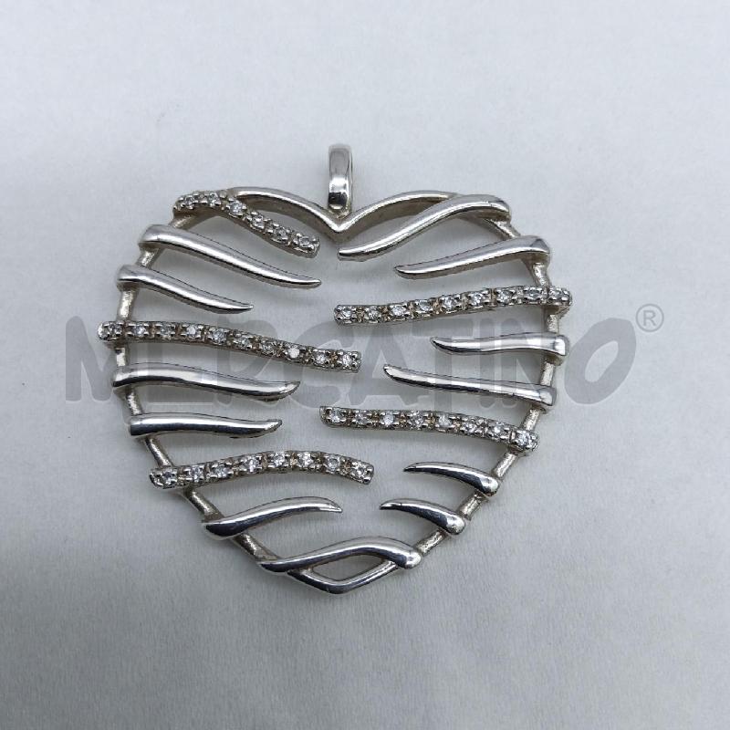 CIONDOLO ARGENTO CUORE RIGHINE STRASS  | Mercatino dell'Usato San maurizio canavese 1
