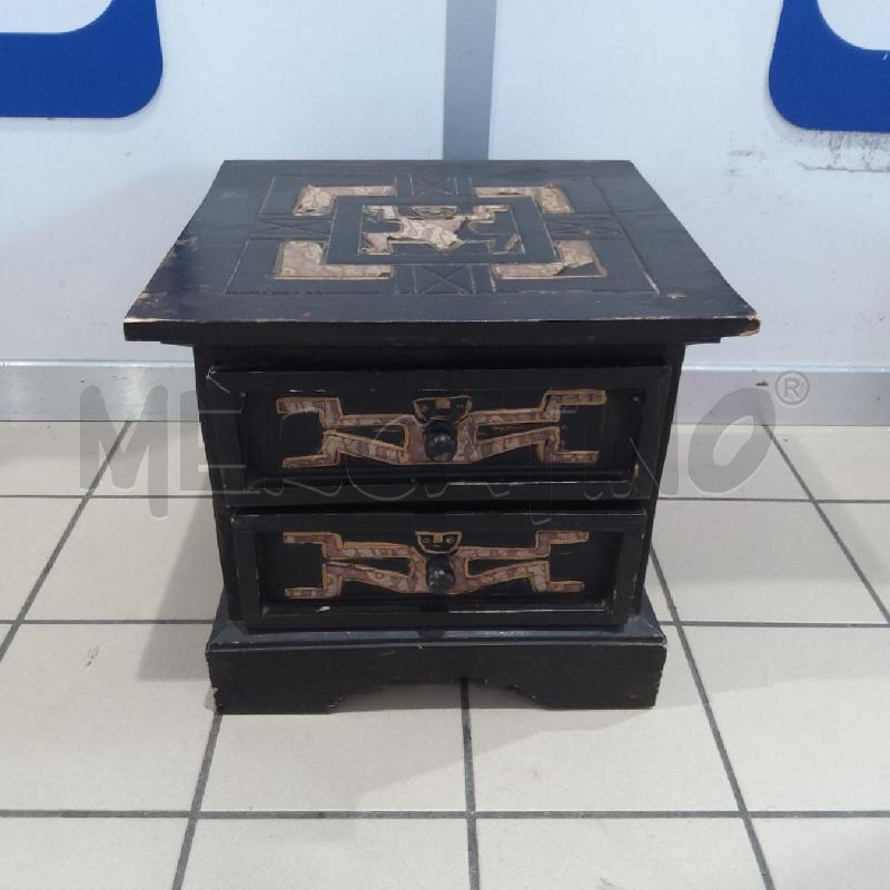 COMODINO ETNICO 2 CASSETTINI INSERTI STOFFA LEGNO SCURO | Mercatino dell'Usato San maurizio canavese 1