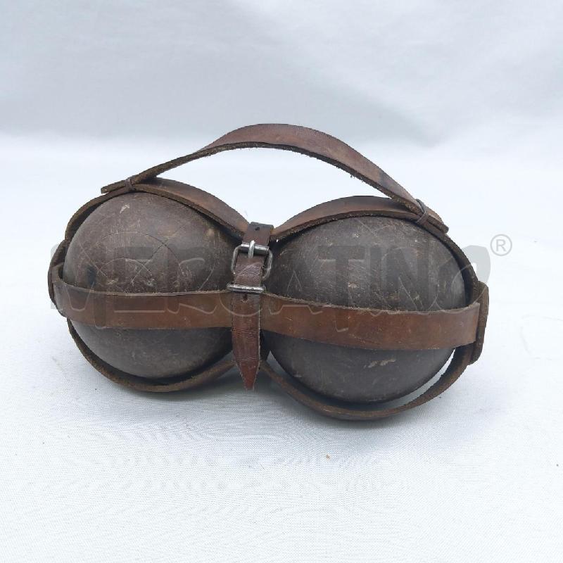 COPPIA BOCCE LEGNO MARRONE EPOCA CONTENITORE CUOIO | Mercatino dell'Usato San maurizio canavese 1