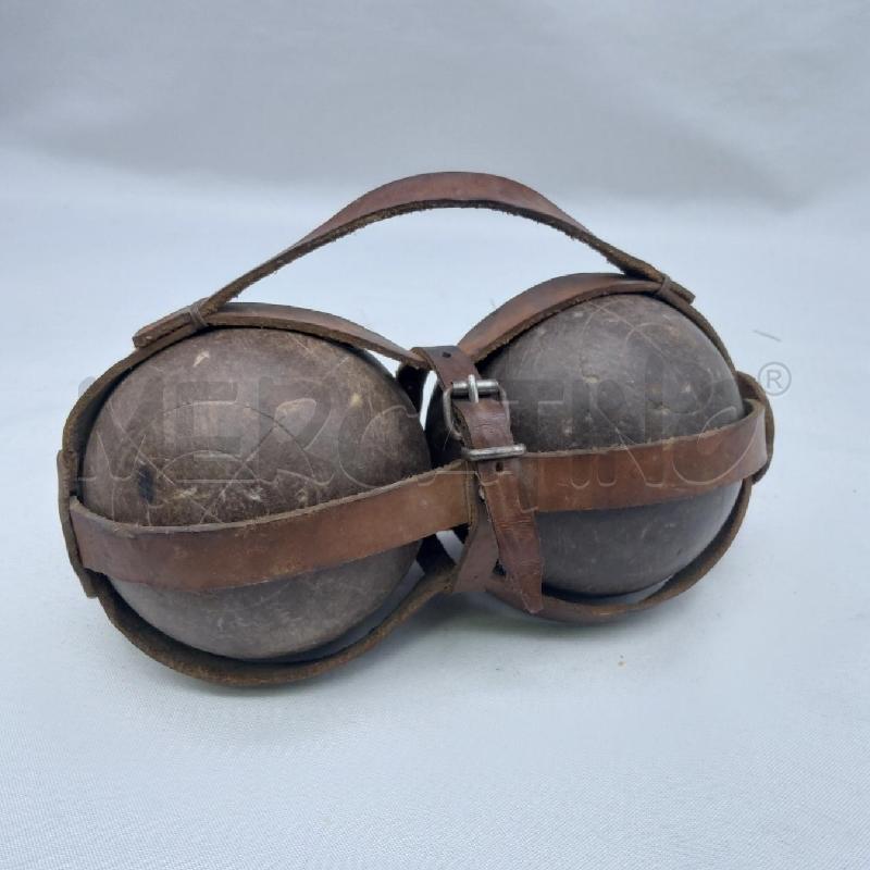 COPPIA BOCCE LEGNO MARRONE EPOCA CONTENITORE CUOIO | Mercatino dell'Usato San maurizio canavese 4