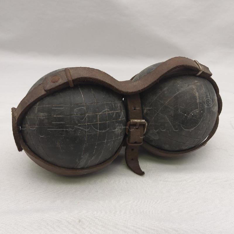 COPPIA BOCCE LEGNO NERO EPOCA CONTENITORE CUOIO | Mercatino dell'Usato San maurizio canavese 1