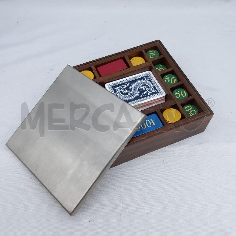 FICHES CARTE DADI IN SCATOLA LEGNO COPERCHIO ACCIAIO | Mercatino dell'Usato San maurizio canavese 1