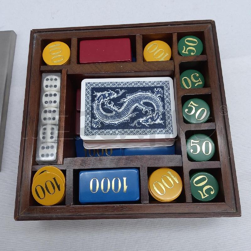 FICHES CARTE DADI IN SCATOLA LEGNO COPERCHIO ACCIAIO | Mercatino dell'Usato San maurizio canavese 2
