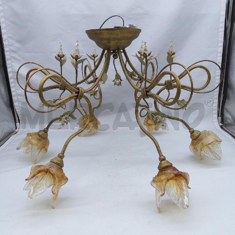 LAMPADARIO 6 LUCI CALLE AMBRA FOGLIE DORATE | Mercatino dell'Usato San maurizio canavese 1