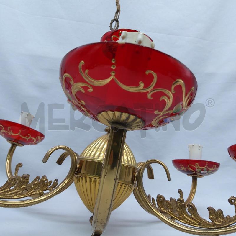 LAMPADARIO DORATO 6 LUCI COPPE VETRO ROSSO | Mercatino dell'Usato San maurizio canavese 4