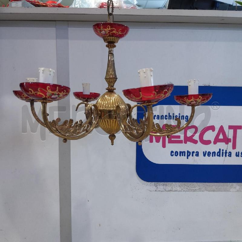 LAMPADARIO DORATO 6 LUCI COPPE VETRO ROSSO | Mercatino dell'Usato San maurizio canavese 5