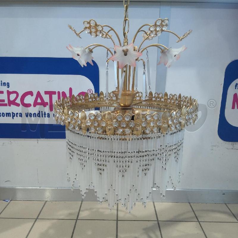 LAMPADARIO METALLO DORATO STRASS TUBETTI E FIORI | Mercatino dell'Usato San maurizio canavese 1