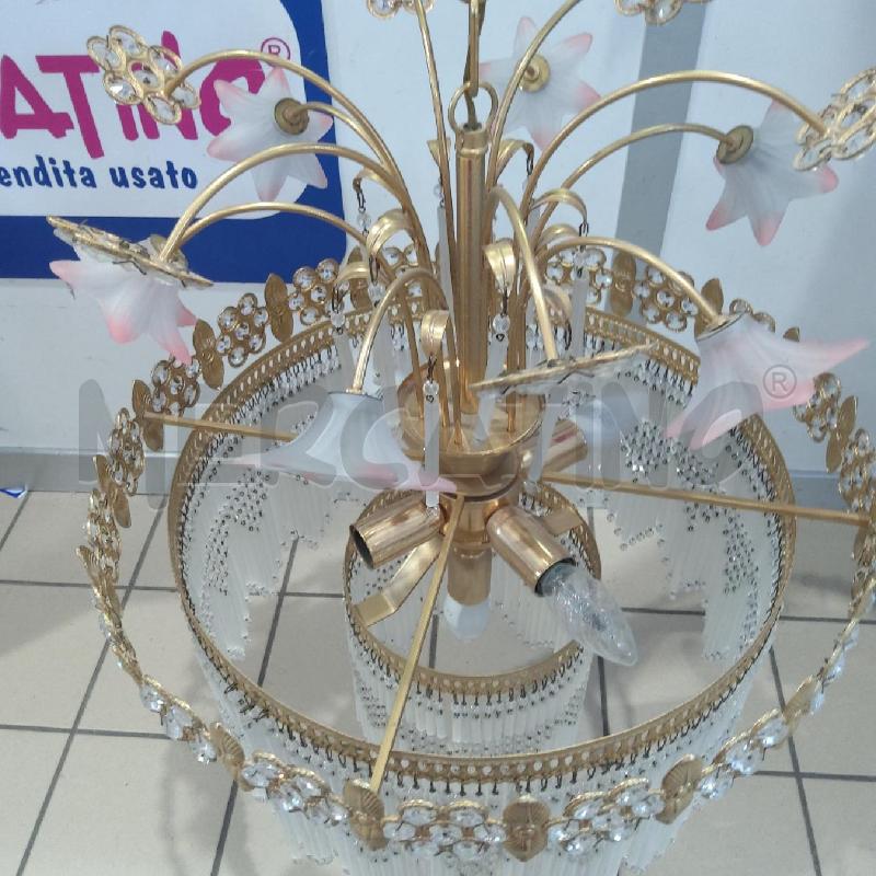 LAMPADARIO METALLO DORATO STRASS TUBETTI E FIORI | Mercatino dell'Usato San maurizio canavese 2