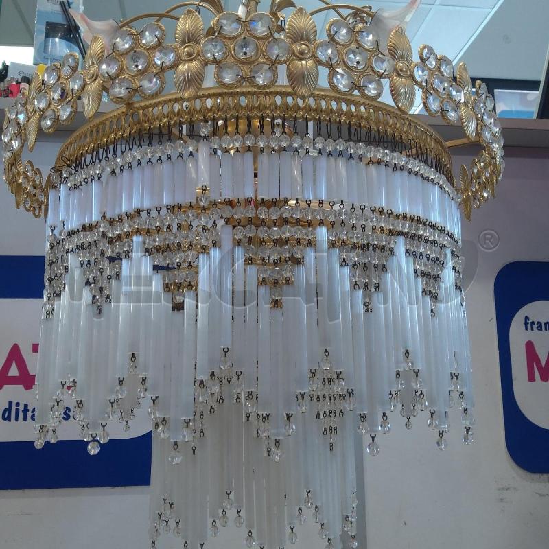 LAMPADARIO METALLO DORATO STRASS TUBETTI E FIORI | Mercatino dell'Usato San maurizio canavese 3
