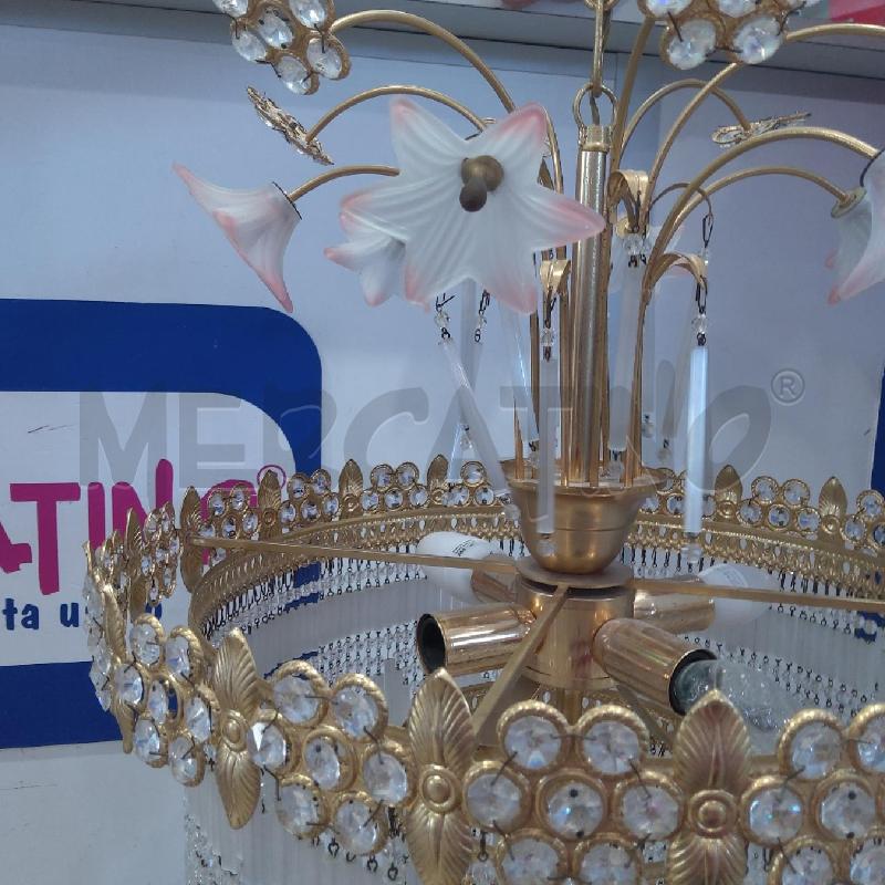 LAMPADARIO METALLO DORATO STRASS TUBETTI E FIORI | Mercatino dell'Usato San maurizio canavese 4