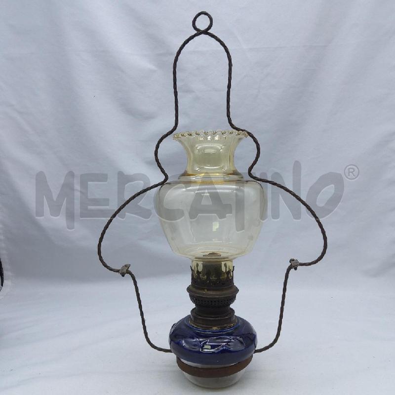 LAMPADA OLIO EPOCA BASE BLU COPPA VETRO SUPPORTO METALLO | Mercatino dell'Usato San maurizio canavese 1