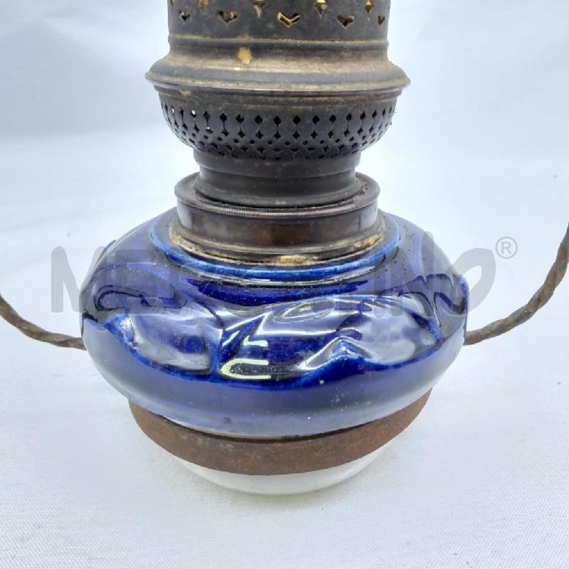 LAMPADA OLIO EPOCA BASE BLU COPPA VETRO SUPPORTO METALLO | Mercatino dell'Usato San maurizio canavese 2
