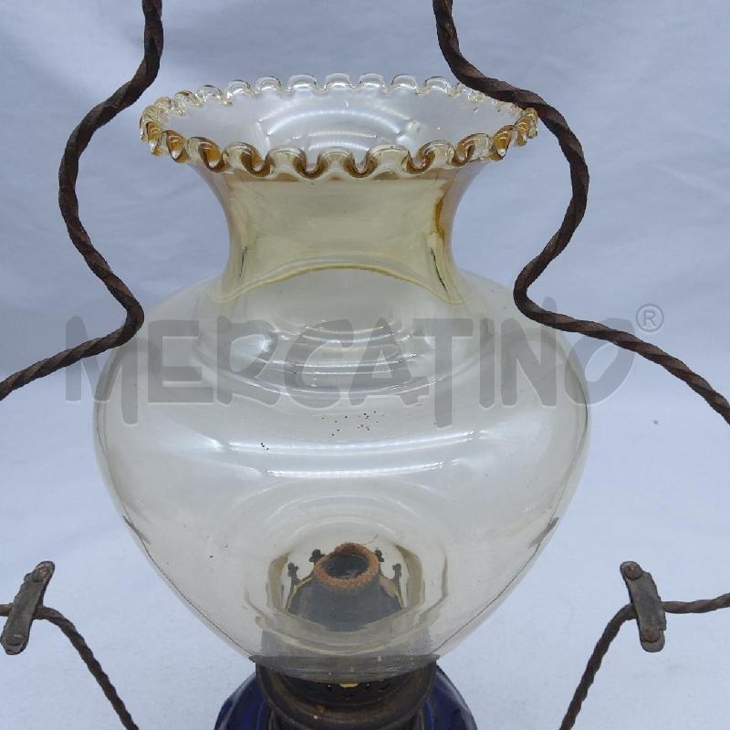 LAMPADA OLIO EPOCA BASE BLU COPPA VETRO SUPPORTO METALLO | Mercatino dell'Usato San maurizio canavese 3