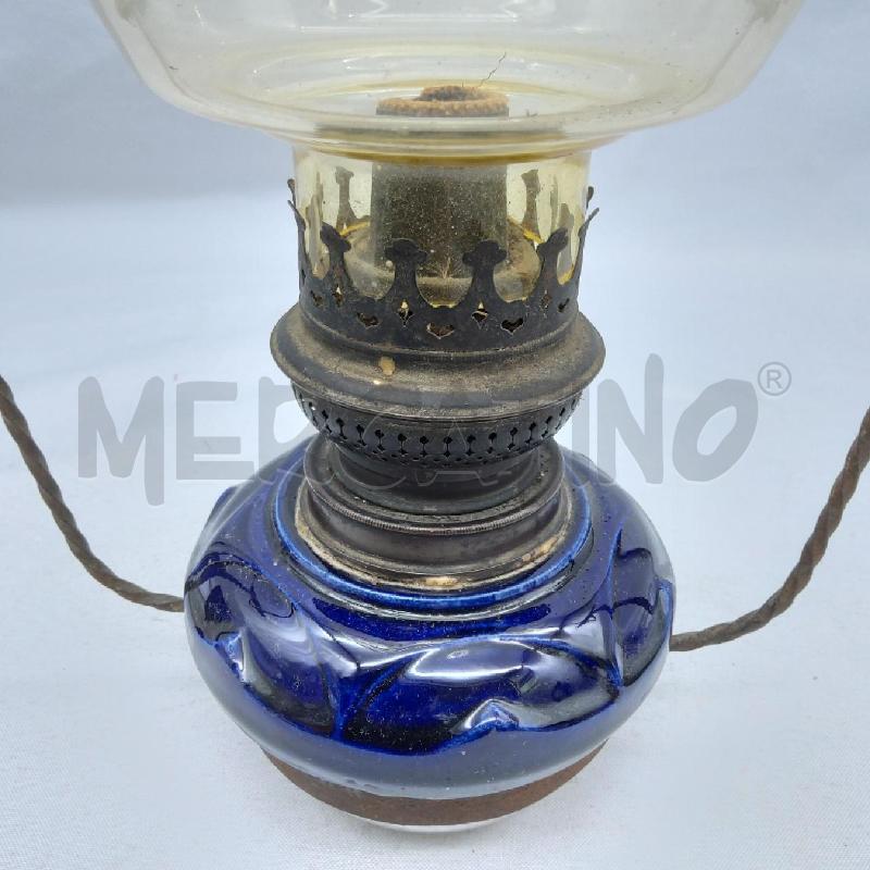 LAMPADA OLIO EPOCA BASE BLU COPPA VETRO SUPPORTO METALLO | Mercatino dell'Usato San maurizio canavese 4