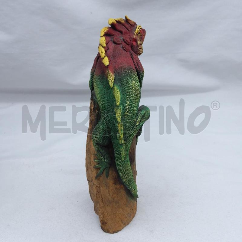 LUCERTOLONA VERDE ROSSA LEGNO SU TRONCO | Mercatino dell'Usato San maurizio canavese 3