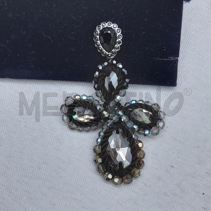 ORECCHINI SWAROVSKI GRIGIO E TESSUTO NERO INTRECCIATO  | Mercatino dell'Usato San maurizio canavese 3
