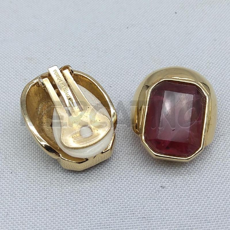 ORECCHINI VOGUE BIJOUX DORATO STRASS ROSSO TAGLIO SMERALDO | Mercatino dell'Usato San maurizio canavese 2