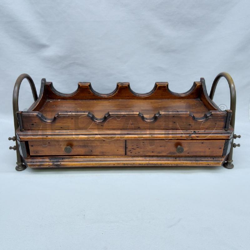 PORTA BOTTIGLIE LEGNO METALLO CON CASSETTINO | Mercatino dell'Usato San maurizio canavese 1