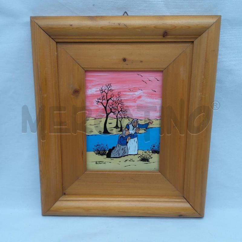 QUADRETTO DONNE INGINOCCHIATE NAIF CORNICE LEGNO | Mercatino dell'Usato San maurizio canavese 1