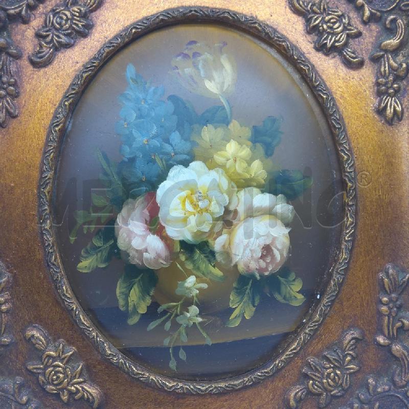 QUADRETTO MEDAGLIONE DIPINTO FIORI CORNICE  | Mercatino dell'Usato San maurizio canavese 2