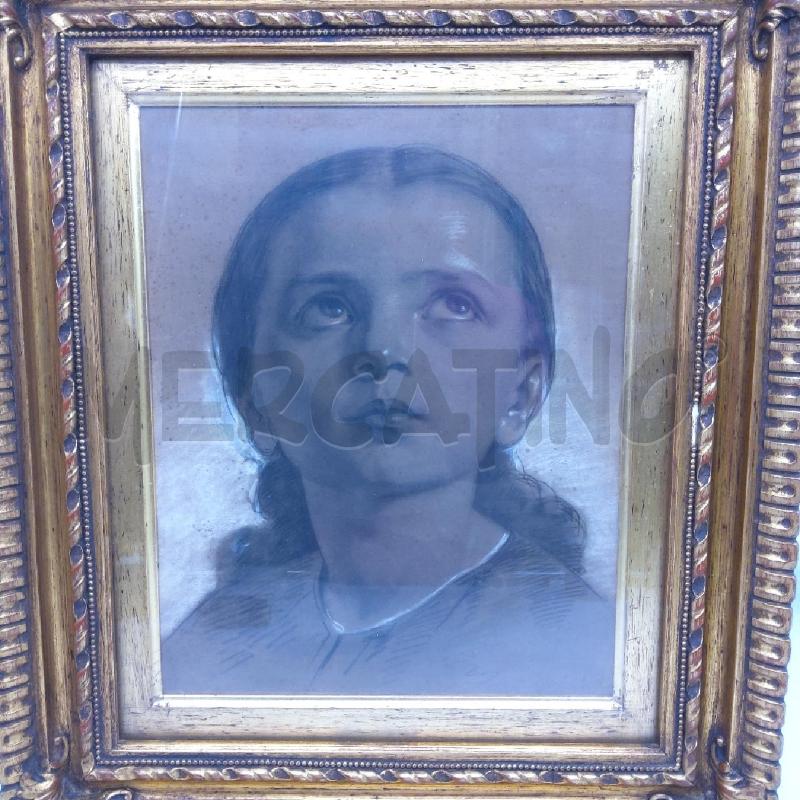 QUADRETTO VECCHIO BAMBINA SGUARDO ALTO CORNICE  | Mercatino dell'Usato San maurizio canavese 2