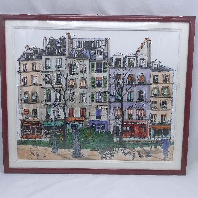 QUADRO ALAIN BATHELOT PALAZZI CON NEGOZI DI PARIGI | Mercatino dell'Usato San maurizio canavese 1