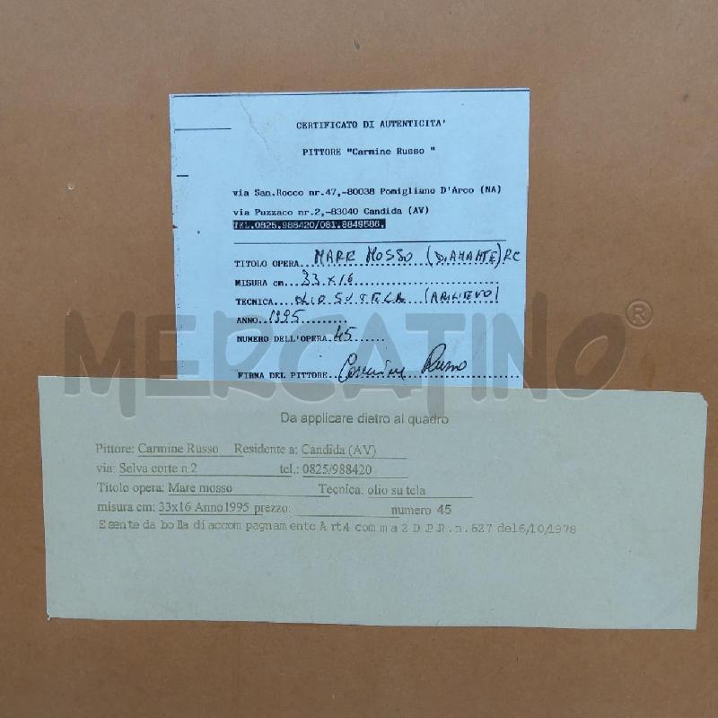 QUADRO CARMINE RUSSO MARE MOSSO CORNICE DORATA | Mercatino dell'Usato San maurizio canavese 4