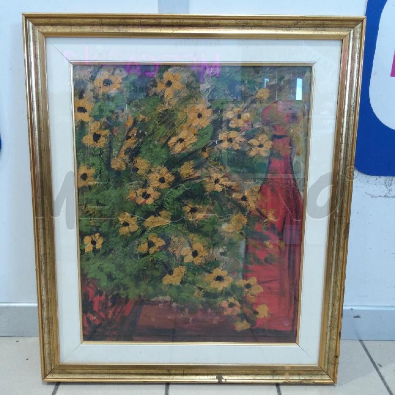 QUADRO FIORI GIALLI BOTTIGLIA ROSSA  | Mercatino dell'Usato San maurizio canavese 1
