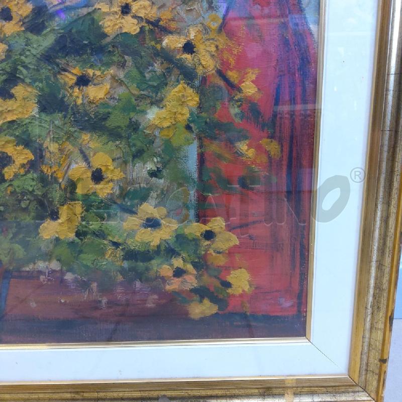 QUADRO FIORI GIALLI BOTTIGLIA ROSSA  | Mercatino dell'Usato San maurizio canavese 3