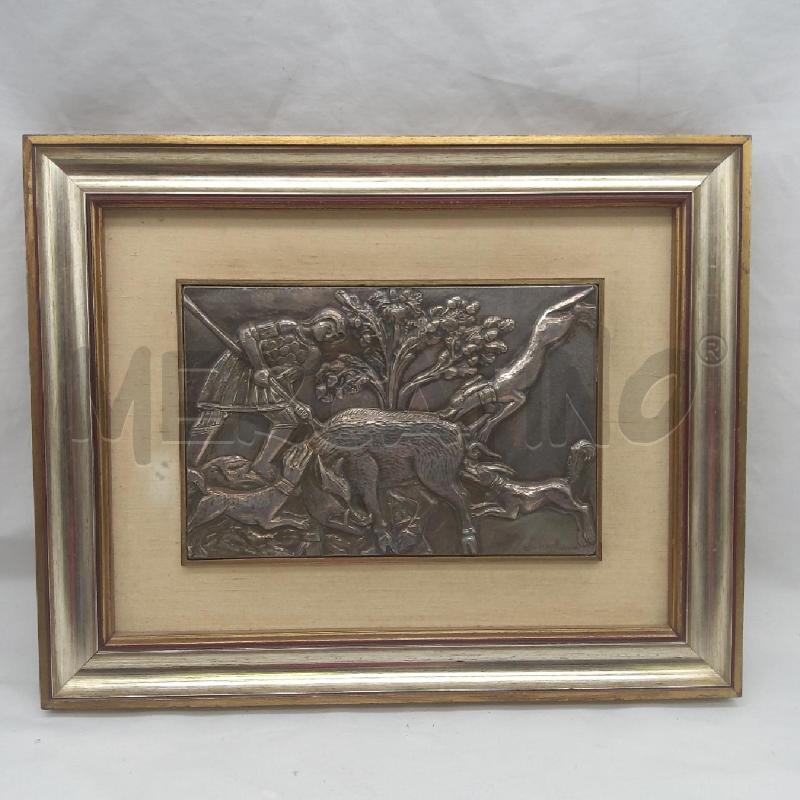QUADRO LAMINA ARGENTO DI PAOLO CACCIA AL CINGHIALE | Mercatino dell'Usato San maurizio canavese 1
