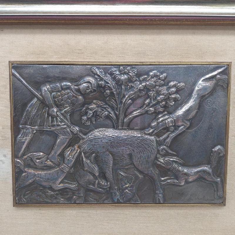 QUADRO LAMINA ARGENTO DI PAOLO CACCIA AL CINGHIALE | Mercatino dell'Usato San maurizio canavese 2