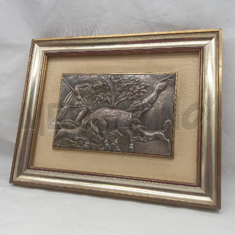 QUADRO LAMINA ARGENTO DI PAOLO CACCIA AL CINGHIALE | Mercatino dell'Usato San maurizio canavese 4