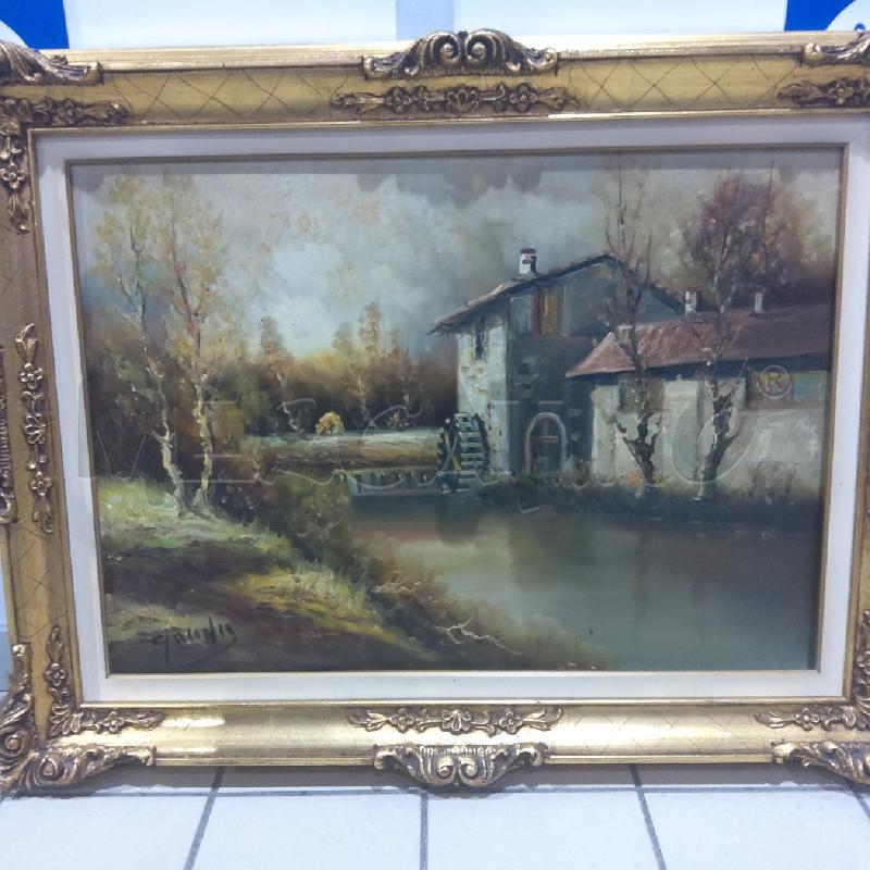 QUADRO MULINO SUL FIUME CORNICE DORATA LAVORATA | Mercatino dell'Usato San maurizio canavese 2