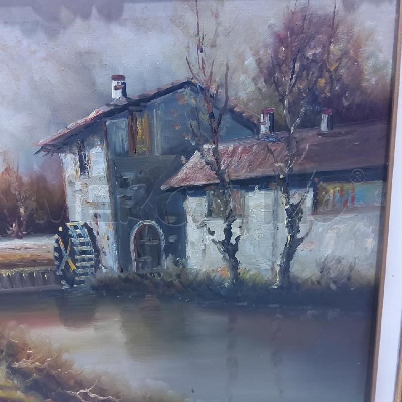 QUADRO MULINO SUL FIUME CORNICE DORATA LAVORATA | Mercatino dell'Usato San maurizio canavese 4