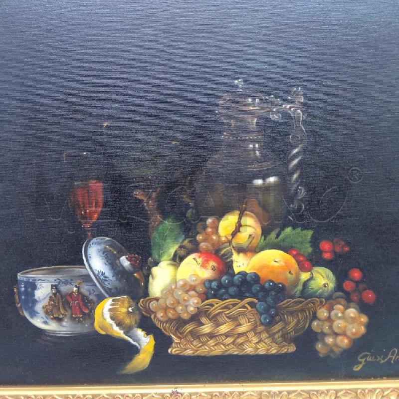 QUADRO NATURA MORTA FRUTTA BROCC ACORNICE DORATA | Mercatino dell'Usato San maurizio canavese 2