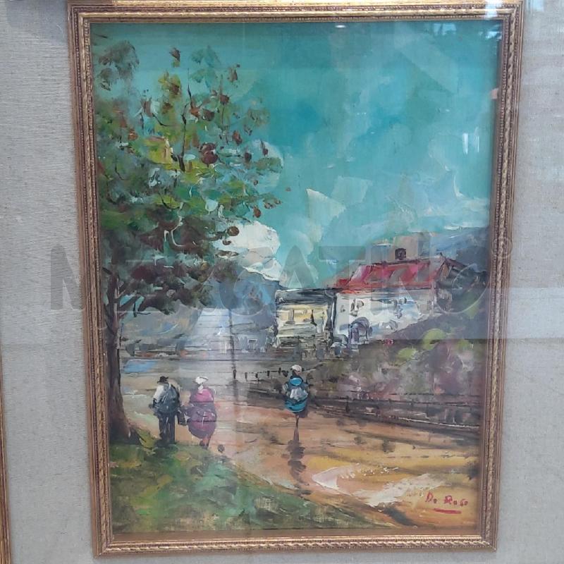 QUADRO OLIO DE ROSA PERSONE IN CAMMINATA E CASOLARI CORNICE DORATA 46X56 | Mercatino dell'Usato San maurizio canavese 2