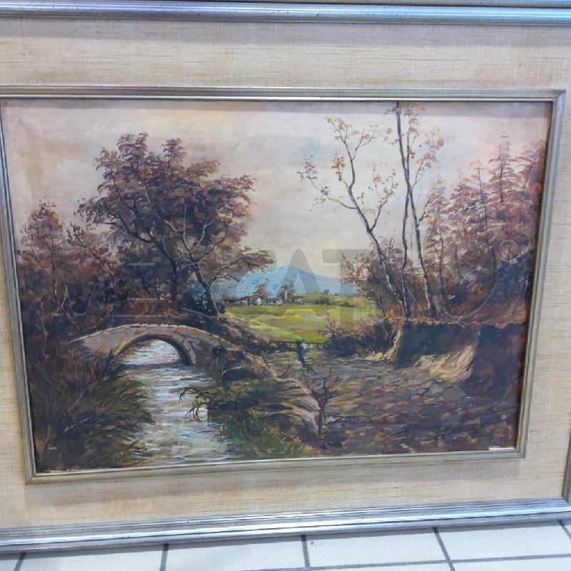 QUADRO OLIO PAESAGGIO CAMPESTRE PONTE  | Mercatino dell'Usato San maurizio canavese 2